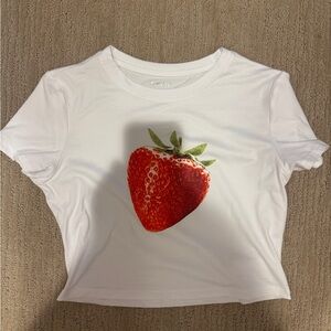 White Crop Top with Strawberry Print